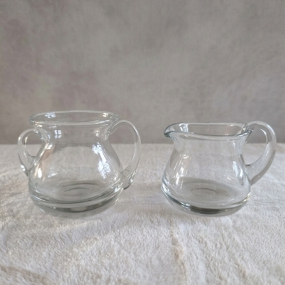 Vintage Clear Glass Mini Creamer and Open Sugar Bowl Set - 2 Piece